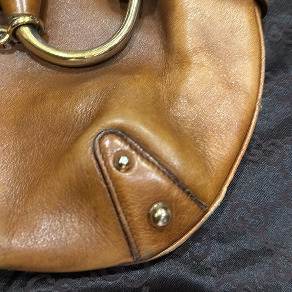 AUTHENTIC GUCCI TAN LEATHER HORSE BIT CHAIN HOBO STYLE HANDBAG PURSE & DUST BAG - Picture 11 of 16
